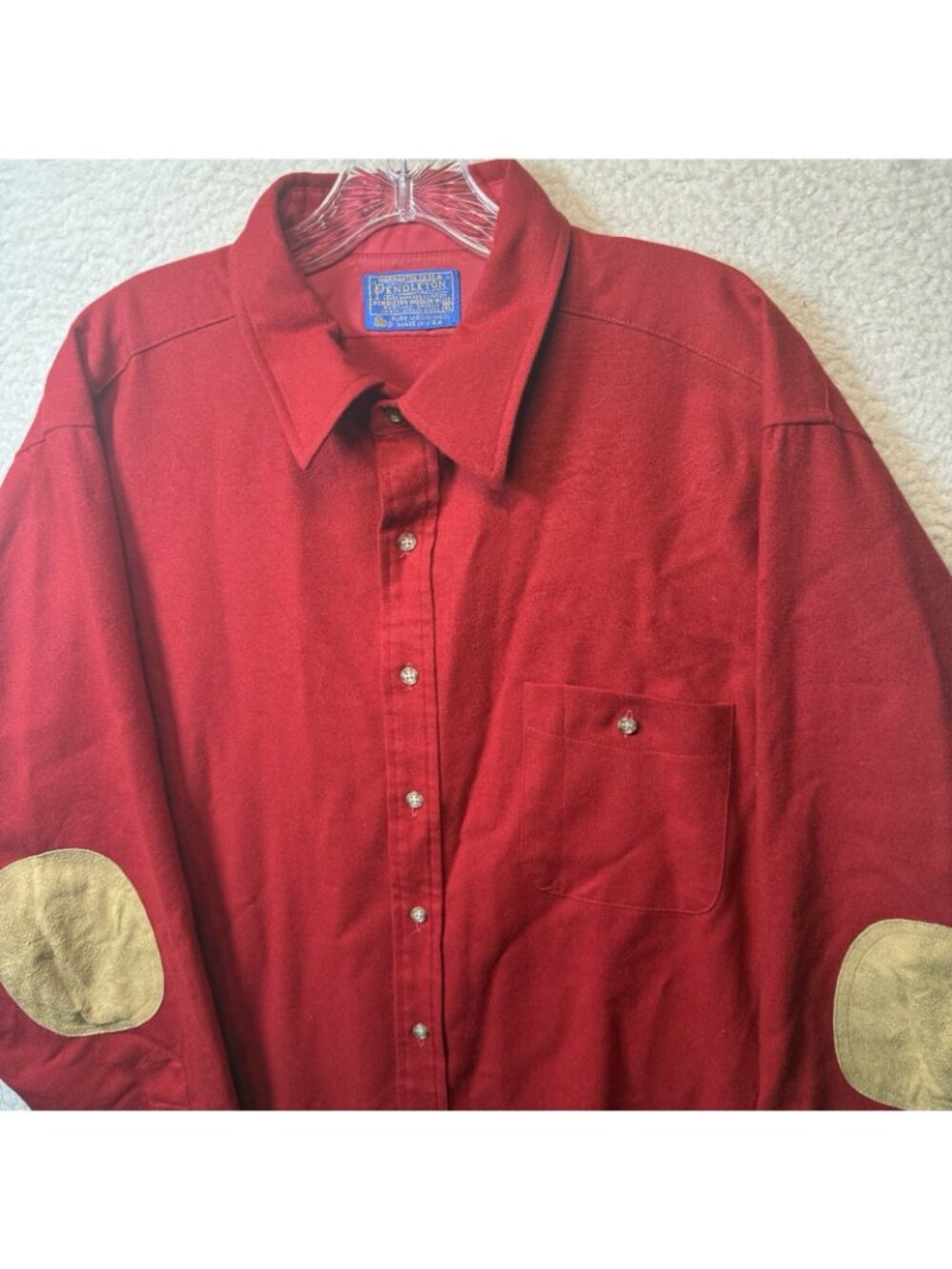 Vintage Pendleton Trail Shirt Mens XL Red 100% Pure Virgin Wool Elbow Patches - Picture 4 of 7